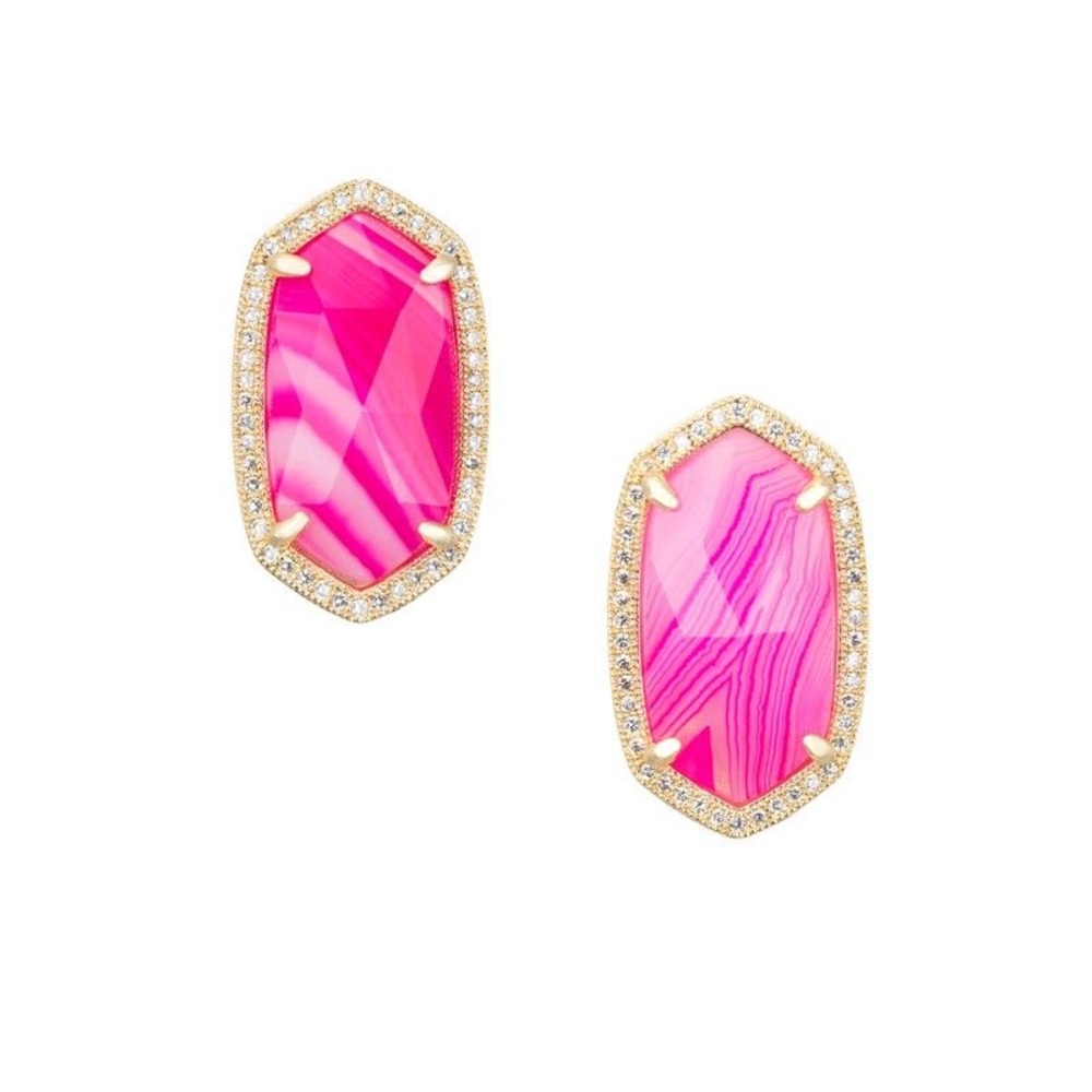 Kendra Scott Pave Luxe Pink Agate Stud